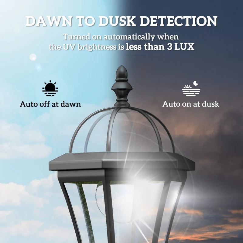 Outsunny 2 Piece LED Garden Lights Lamp Post Solar Powered Auto Switch Outdoor Lantern Patio Pathway Walkway Water-Resist 6 Hours Black