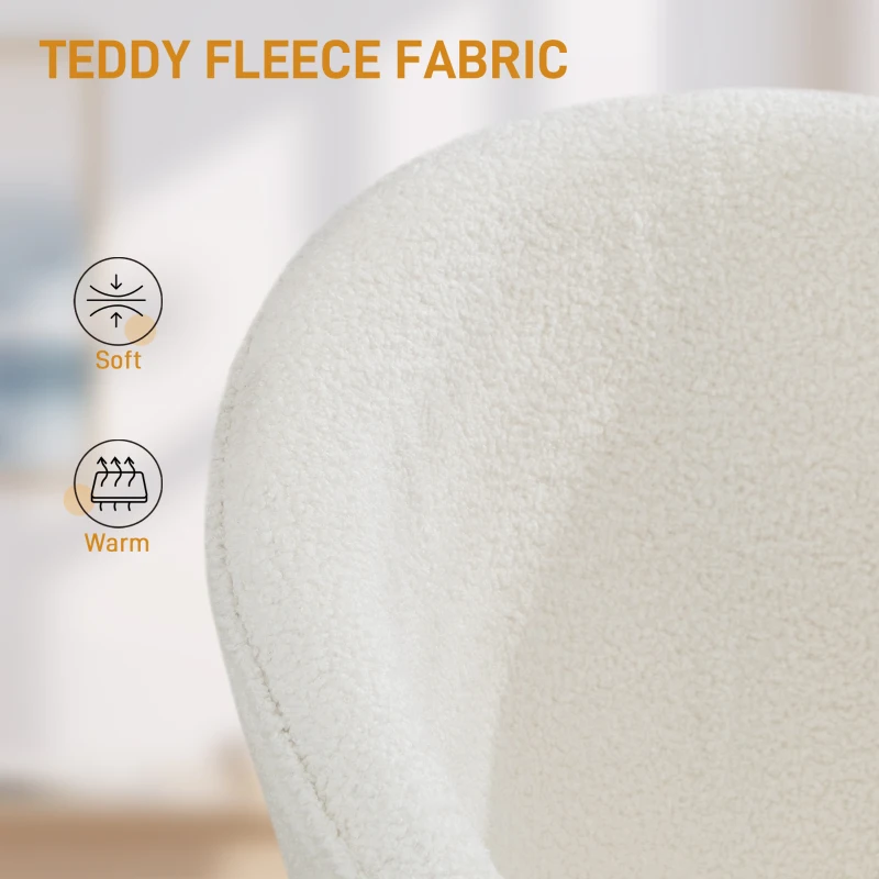 HOMCOM Office Chair, Teddy Fleece Upholstered Vanity Desk Chair, Cream White