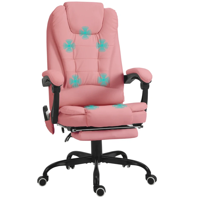 Vinsetto 7-Point Vibrating Massage Chair, Reclining Office Chair with Footrest, Reclining Back, Adjustable Height, Pink