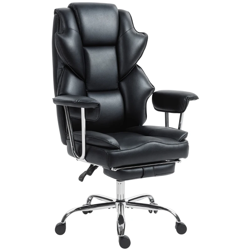 HOMCOM Big and Tall Office Chair, 400 lbs Overstuffed Desk Chair with Shaped Foam, Reclining Backrest, PU Leather