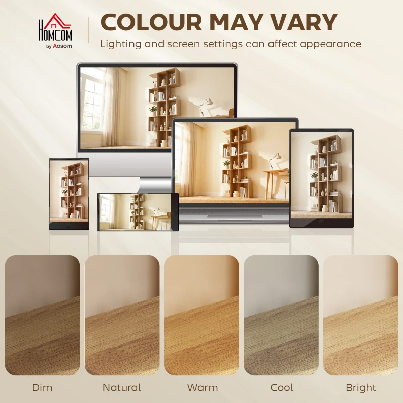 HOMCOM 5-Tier Bookshelf, S Shaped Geometric Bookcase with 15 Compartments, Oak