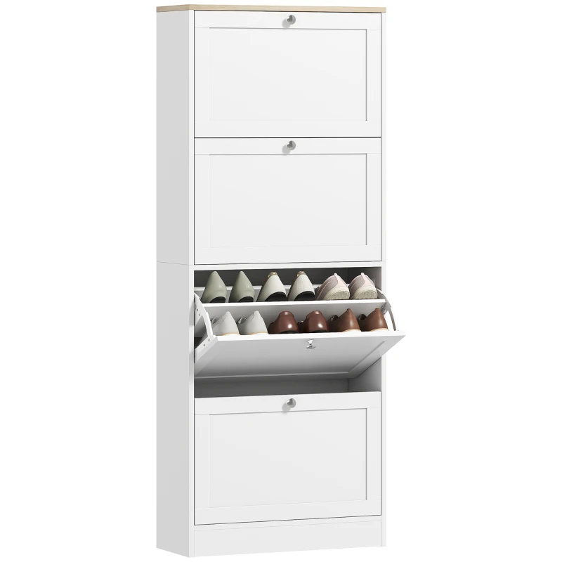 HOMCOM Modern Shoe Storage Cabinet with 4 Flip Drawers and Adjustable Shelves, Shoe Cabinet for 18-24 Pairs of Shoes, White