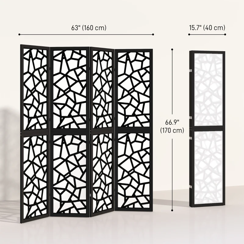 HOMCOM 4 Panel Room Divider, 5.6 FT Lightweight Folding Privacy Screen with Geometric Pattern for Living Room, Bedroom, Black