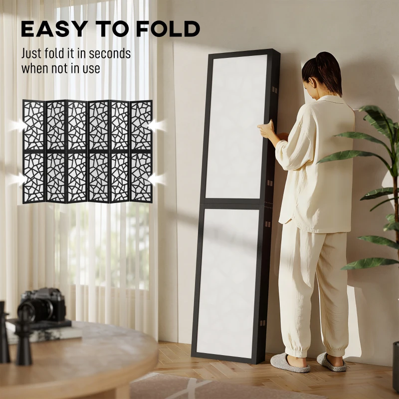 HOMCOM 6 Panel Room Divider, 5.6 FT Lightweight Folding Privacy Screen with Geometric Pattern for Living Room, Bedroom, Black