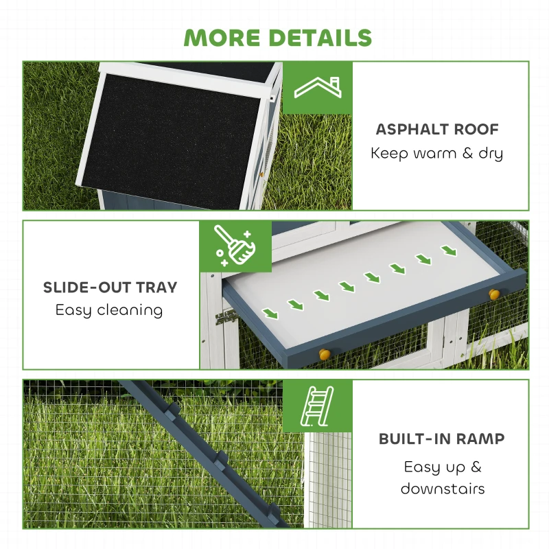 PawHut 63" Wooden Chicken Coop with Garden Bed, Small Outdoor Hen House with Nesting Box Removable Tray, Ramps Run, for Garden Backyard, Storm Gray