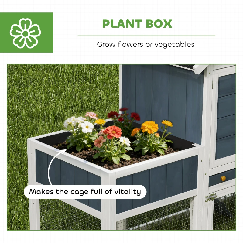 PawHut 63" Wooden Chicken Coop with Garden Bed, Small Outdoor Hen House with Nesting Box Removable Tray, Ramps Run, for Garden Backyard, Storm Gray