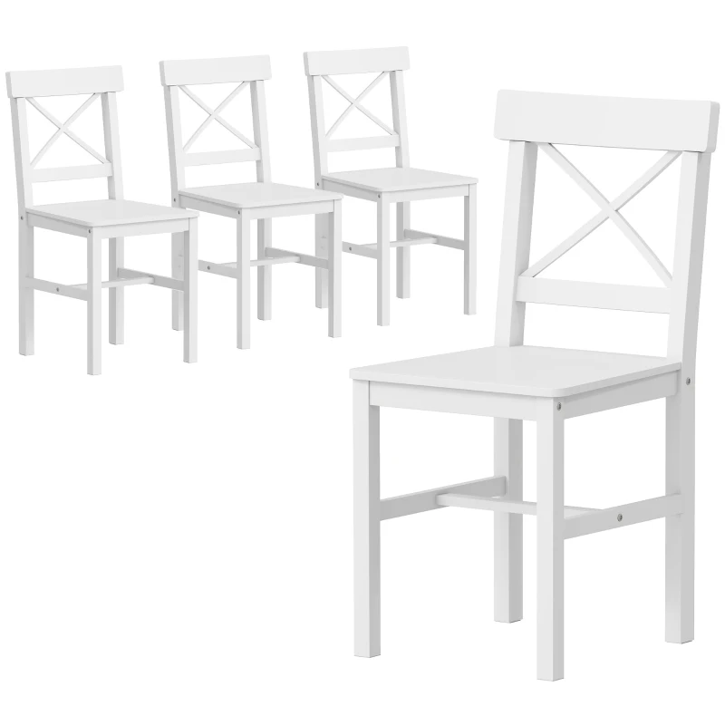 HOMCOM Wooden Dining Chairs Set of 4, Kitchen Chairs with Cross Back, Solid Structure for Living Room and Dining Room, White