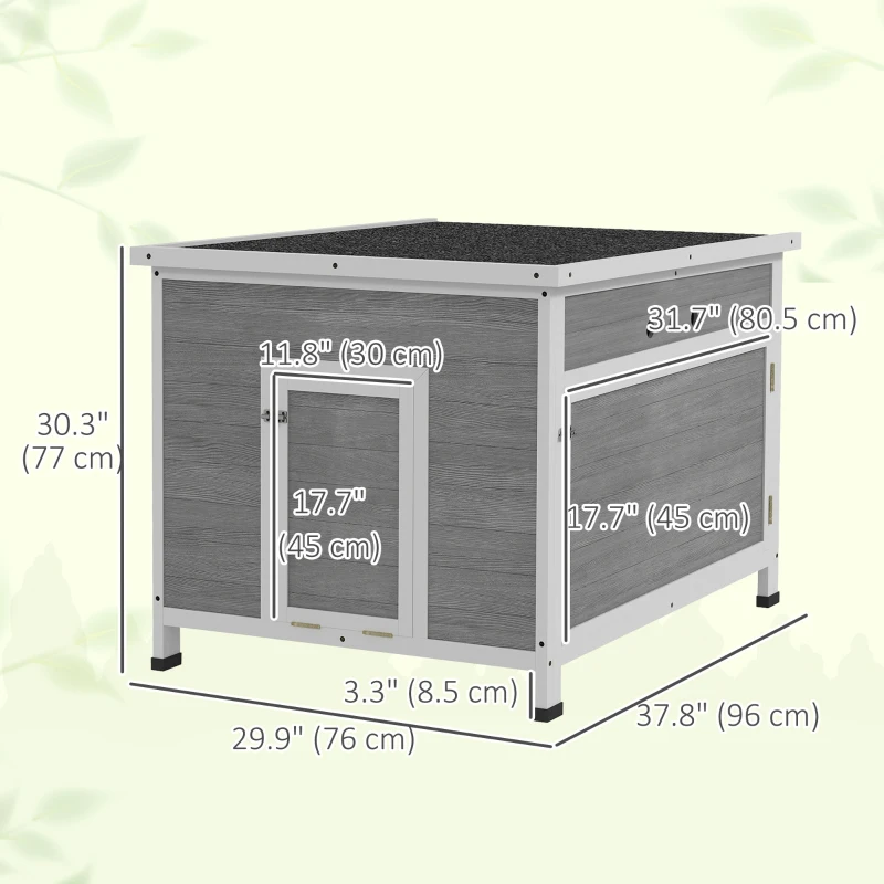 PawHut Duck Coop, Wooden Chicken House Rabbit Hutch with Openable Roof, Removable Floor, Double Doors, Ramp, Grey
