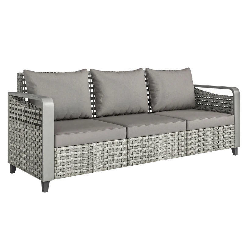 Outsunny Rattan Wicker Sofa 3-Seater Outdoor Couch with Cushions for Patio Garden Grey