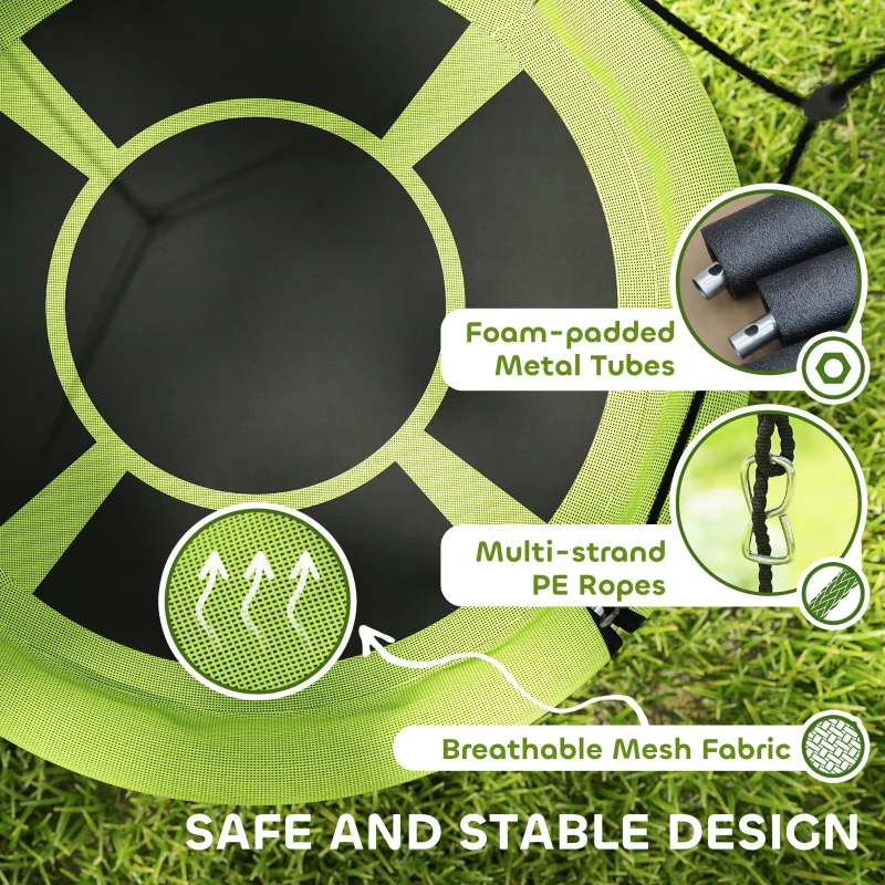 Qaba 100cm Diameter Nest Seat for Kids with Height Adjustable Hanging Ropes for Outdoor, Playground, Garden, Green