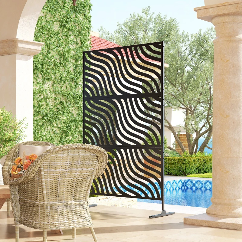 Outsunny Metal Outdoor Privacy Screen, Freestanding Outdoor Divider with Stand, 78" x 48", Black