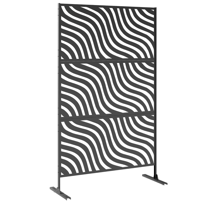 Outsunny Metal Outdoor Privacy Screen, Freestanding Outdoor Divider with Stand, 78" x 48", Black