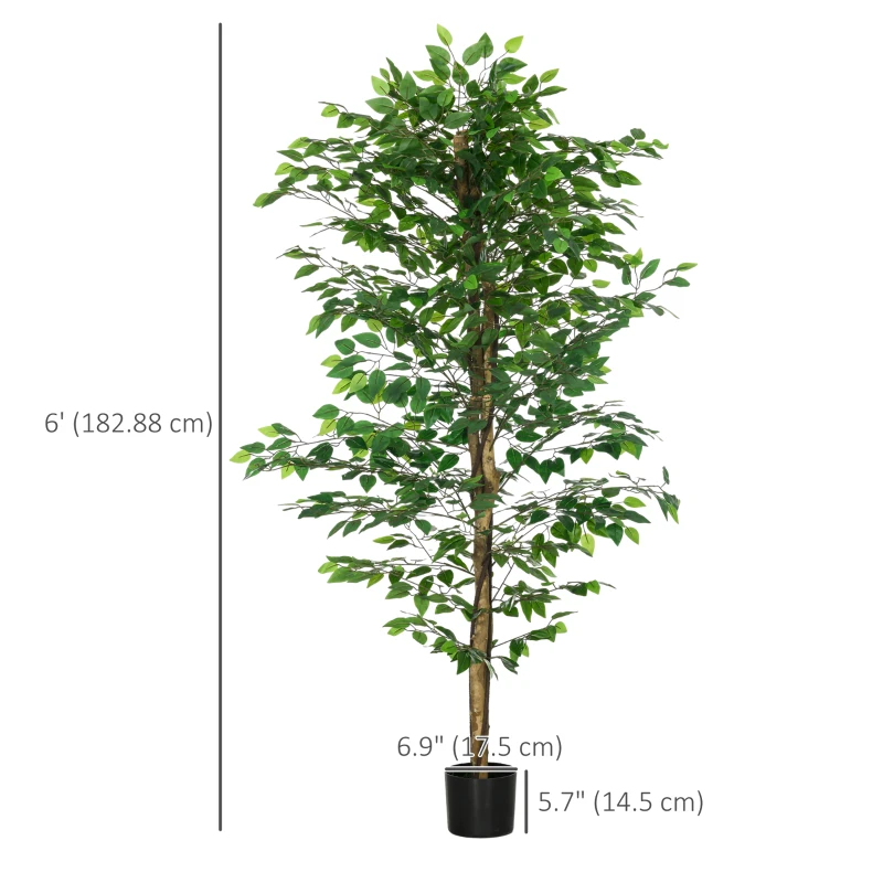 HOMCOM Set of 2 6ft Artificial Trees Ficus, Indoor Fake Plants with Pot, for Home Decor