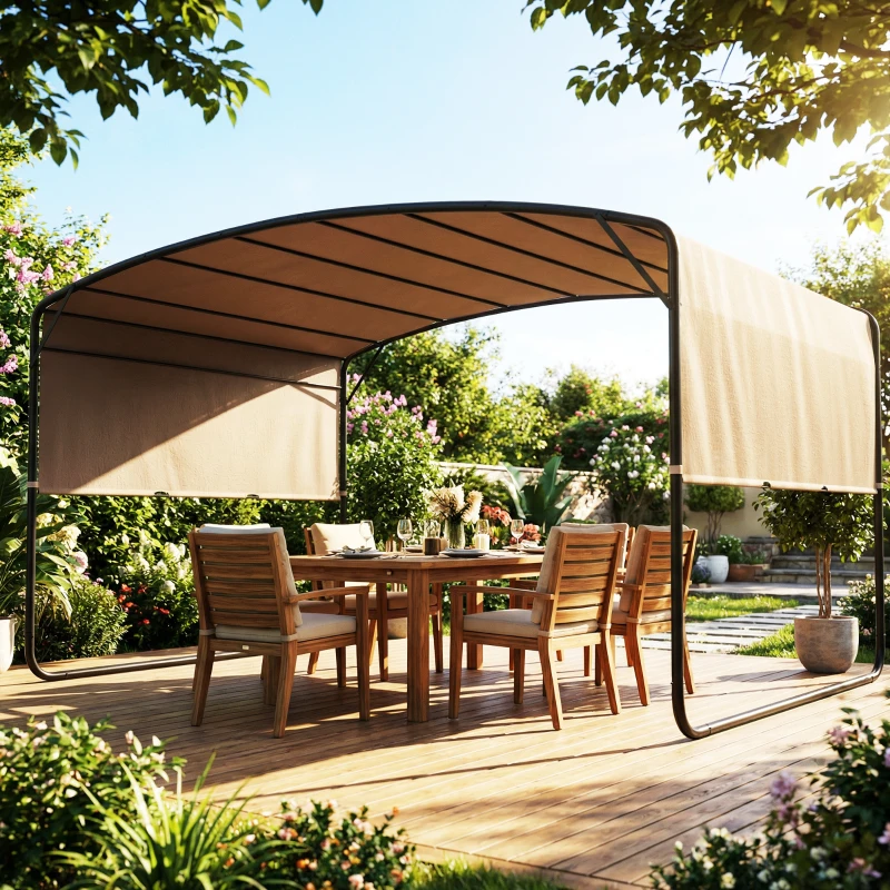 Outsunny 10' x 13' Retractable Pergola Canopy, Outdoor Metal Pergola Gazebo Sun Shade Shelter with Steel Frame, Khaki