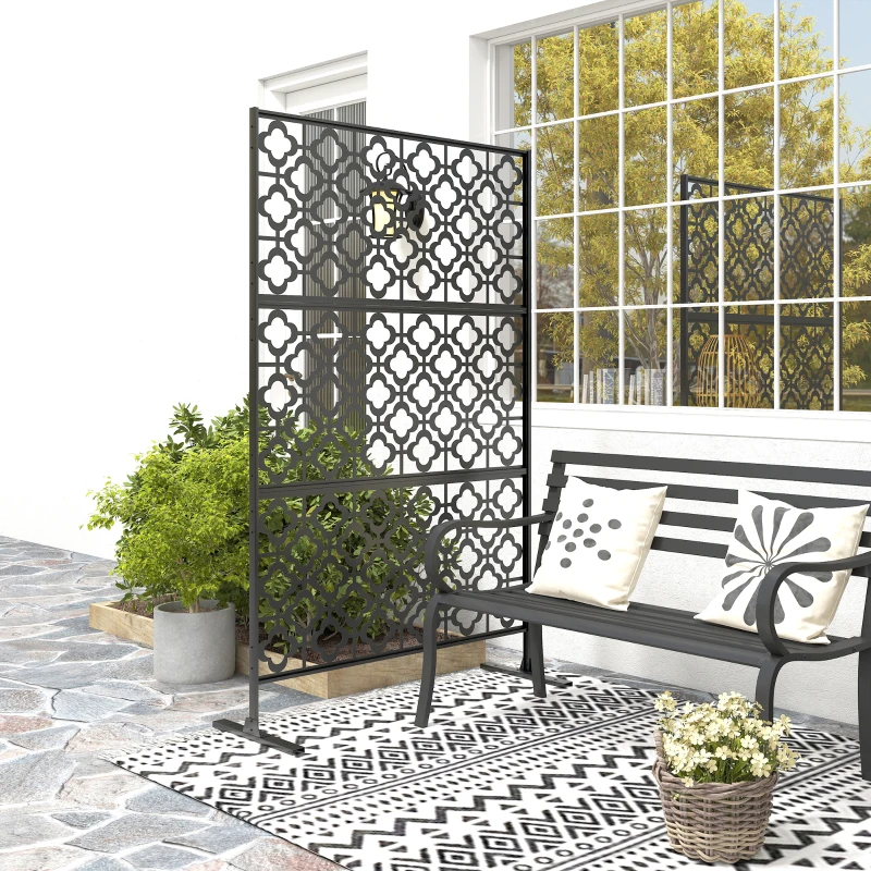 Outsunny Metal Outdoor Privacy Screen, Freestanding Outdoor Divider with Stand, 78" x 48", Black