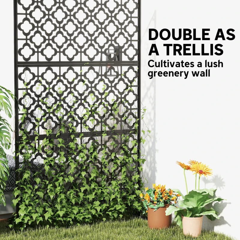 Outsunny Metal Outdoor Privacy Screen, Freestanding Outdoor Divider with Stand, 78" x 48", Black