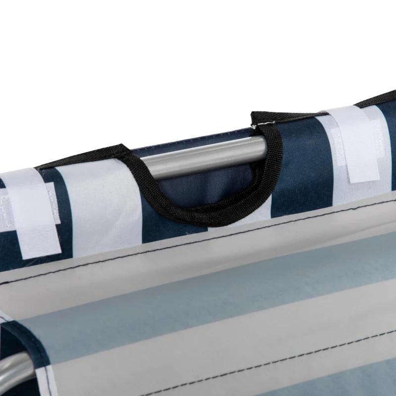 Outsunny 2 Pieces Beach Lounge Chair, Outdoor Folding Chaise Lounge Set w/ Pillow for Sunbath, Snap, Blue and White