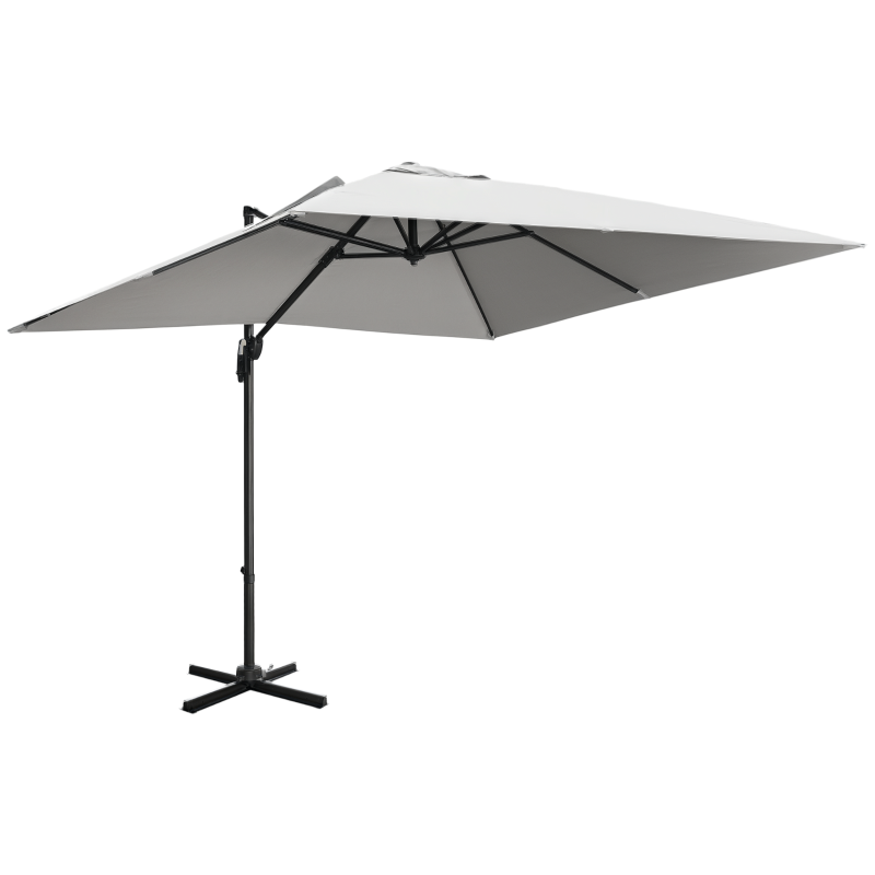 Outsunny 9ft Cantilever Patio Umbrella, Square Overhanging Umbrella with Cross Base, Crank Handle, Tilt Light Grey