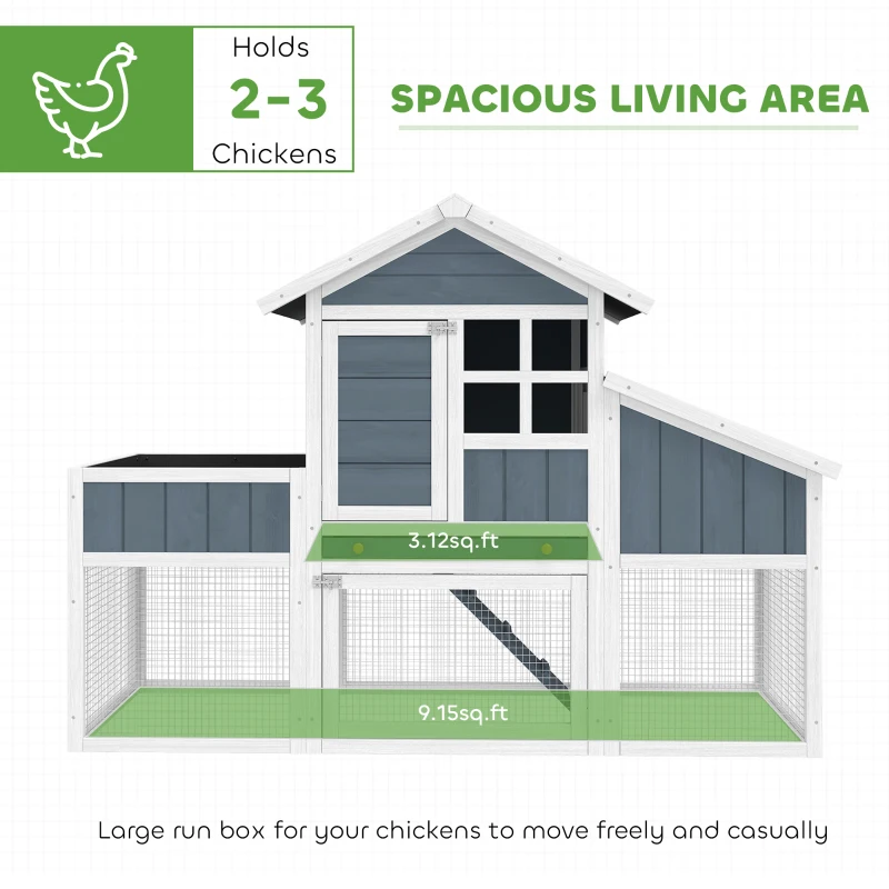 PawHut 63" Wooden Chicken Coop with Garden Bed, Small Outdoor Hen House with Nesting Box Removable Tray, Ramps Run, for Garden Backyard, Storm Gray