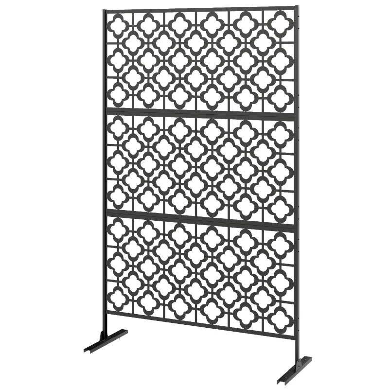 Outsunny Metal Outdoor Privacy Screen, Freestanding Outdoor Divider with Stand, 78" x 48", Black
