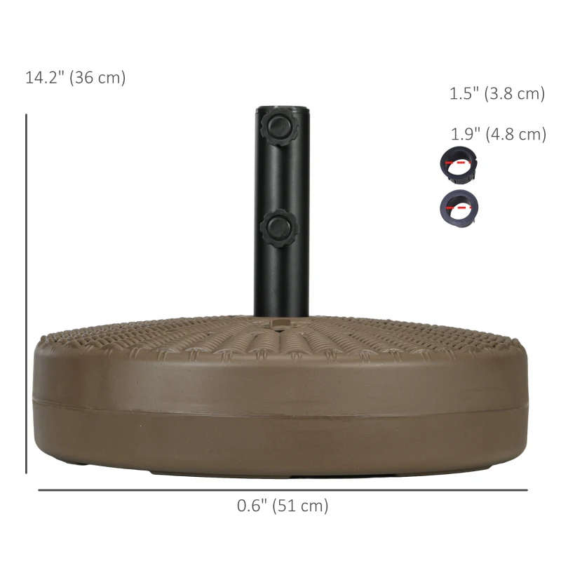 Outsunny Umbrella Base, Heavy Duty Fillable Base Holder with Steel Pole, Round Parasol Stand for Patio, Outdoor, Backyard, Brown