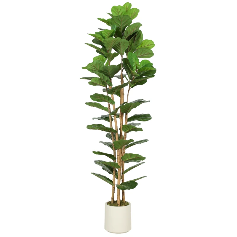 HOMCOM 6FT Artificial Fiddle Leaf Fig Tree, Fake Potted Tree with Solid Wood Trunks and Lifelike Leaves for Indoor Decor, Green