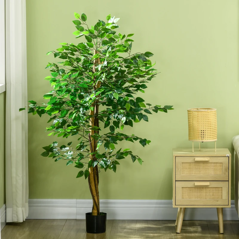 HOMCOM 5ft Artificial Tree Ficus, Indoor Fake Plant with Pot, for Home Decor