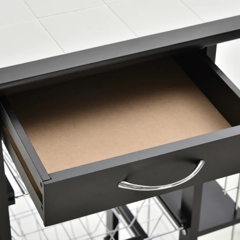 HOMCOM 4-Tier Kitchen Trolley Cart on Rolling Wheels with 4 Removable Baskets, 4 Side Rack  Organizer,Ceramics Tile Top