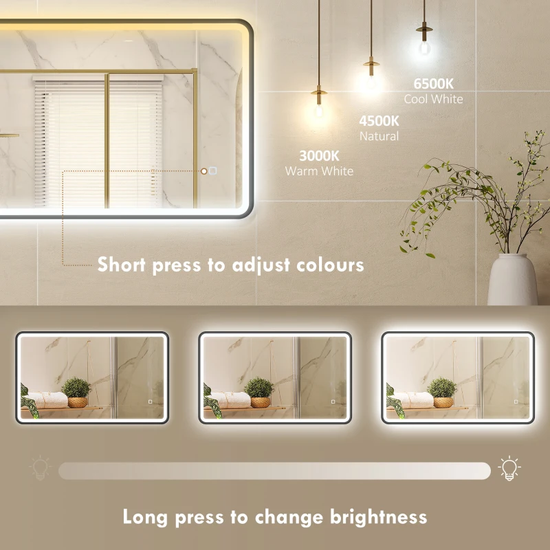 HOMCOM 40" x 24" Bath Mirror with LED Lights, Wall Mounted Restroom Mirror, 3 Colours, Dimmable, Horizontal/Vertical, Black