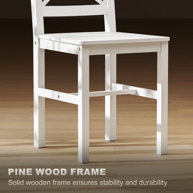 HOMCOM Wooden Dining Chairs Set of 2, Kitchen Chairs with Cross Back, Solid Structure for Living Room and Dining Room, White