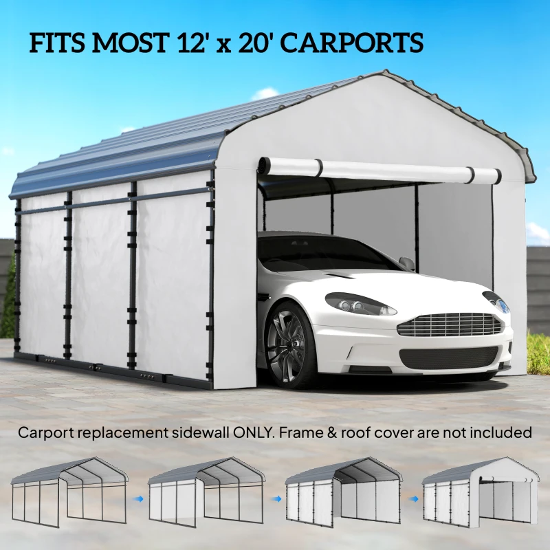 Outsunny Carport Replacement Sidewall Panel for 12' x 20' Carports, UPF50+ Waterproof Replacement Side Wall Cover, White