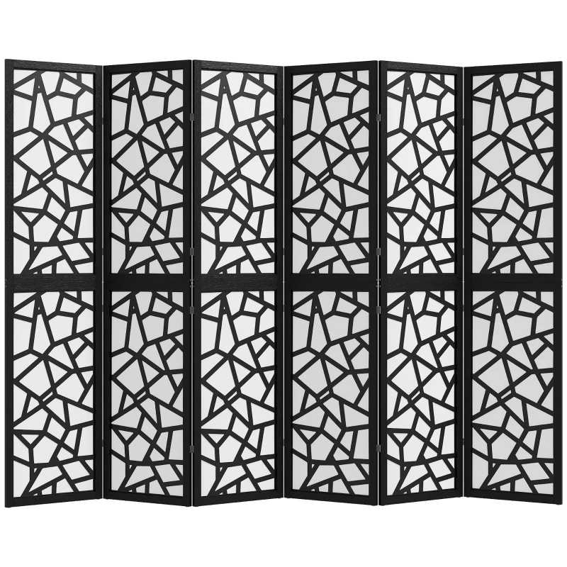 HOMCOM 6 Panel Room Divider, 5.6 FT Lightweight Folding Privacy Screen with Geometric Pattern for Living Room, Bedroom, Black