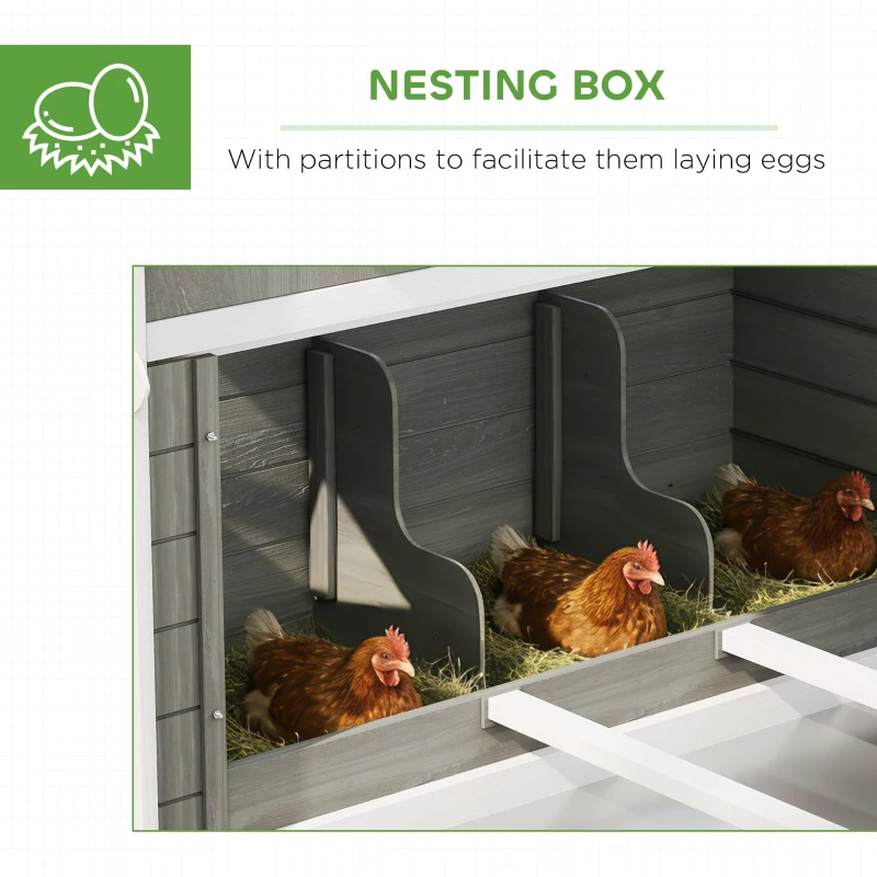 PawHut 137" Wooden Chicken Coop with Chicken Run, Nesting Box, Dark Grey