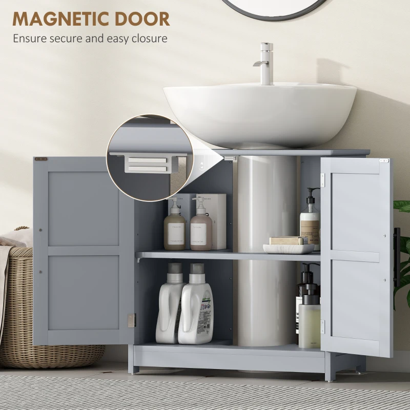 HOMCOM Farmhouse Pedestal Sink Storage Cabinet, Bathroom Sink Cabinet with 2 Barn Doors and Adjustable Shelf, Dark Gray