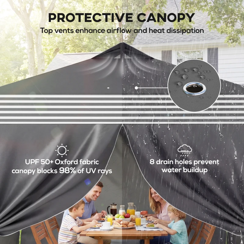 Outsunny 10 x 10 ft Pop Up Canopy Tent with 4 Sidewalls, UPF 50+ 1-Button Push Outdoor Instant Canopy with Wheeled Bag, Dark Grey