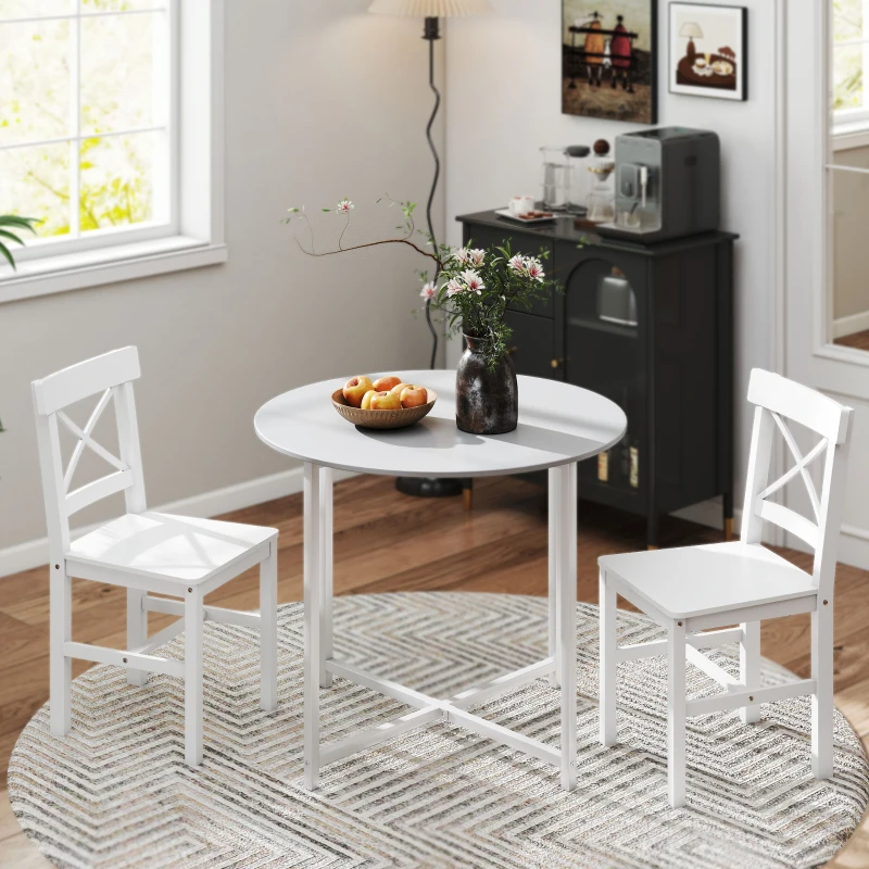 HOMCOM Wooden Dining Chairs Set of 2, Kitchen Chairs with Cross Back, Solid Structure for Living Room and Dining Room, White