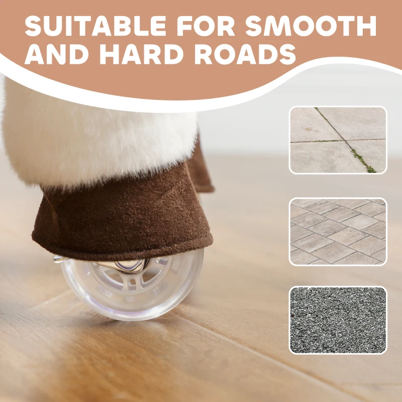 Qaba Ride on Horse, Plush Riding Pony for Ages 3-5, Walking Horse Animal with Wheels for Active Play, Brown