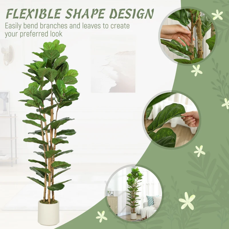 HOMCOM 6FT Artificial Fiddle Leaf Fig Tree, Fake Potted Tree with Solid Wood Trunks and Lifelike Leaves for Indoor Decor, Green