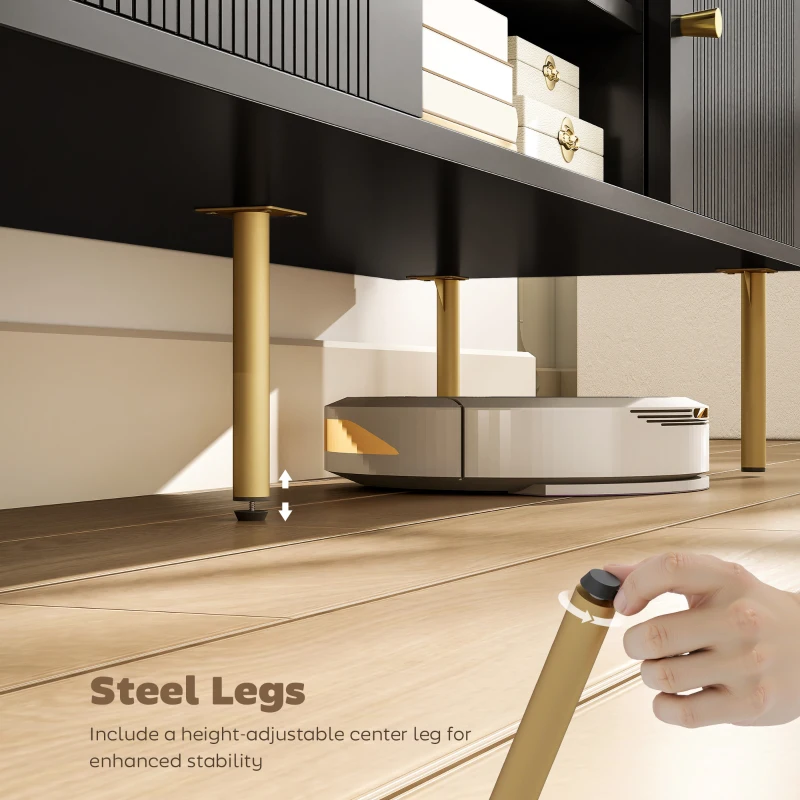 HOMCOM TV Stand for TVs up to 65", Entertainment Center with 2 Open Shelves, 2 Cabinets and Steel Legs for Living Room, Black