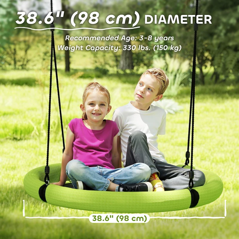 Qaba 100cm Diameter Nest Seat for Kids with Height Adjustable Hanging Ropes for Outdoor, Playground, Garden, Green