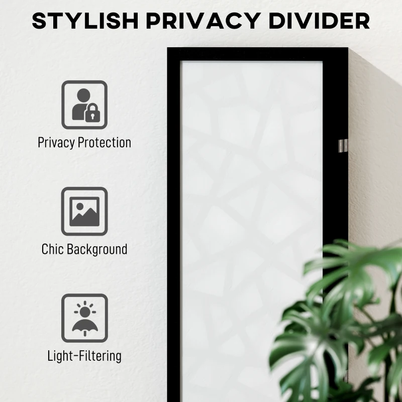 HOMCOM 6 Panel Room Divider, 5.6 FT Lightweight Folding Privacy Screen with Geometric Pattern for Living Room, Bedroom, Black