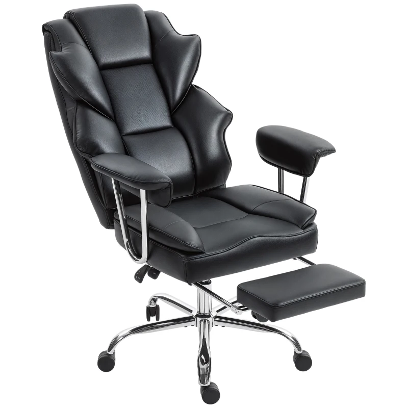 HOMCOM Big and Tall Office Chair, 400 lbs Overstuffed Desk Chair with Shaped Foam, Reclining Backrest, PU Leather