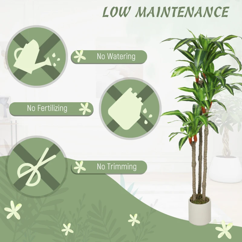 HOMCOM 5FT Dracaena Fake Plant, Artificial Plant with Bendable Trunks for Home Office Decor, Green