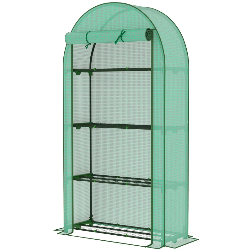 outsunny-lean-to-greenhouse-portable-greenhouse-with-3-tier-shelves-2-roll-up-zippered-doors-56.3-x-18.1-x-59.4-clear