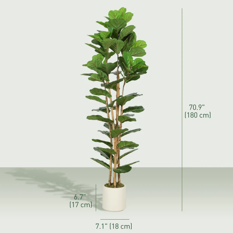 HOMCOM 6FT Artificial Fiddle Leaf Fig Tree, Fake Potted Tree with Solid Wood Trunks and Lifelike Leaves for Indoor Decor, Green