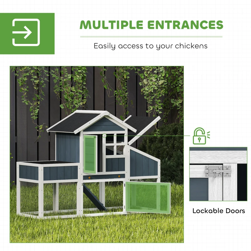PawHut 63" Wooden Chicken Coop with Garden Bed, Small Outdoor Hen House with Nesting Box Removable Tray, Ramps Run, for Garden Backyard, Storm Gray