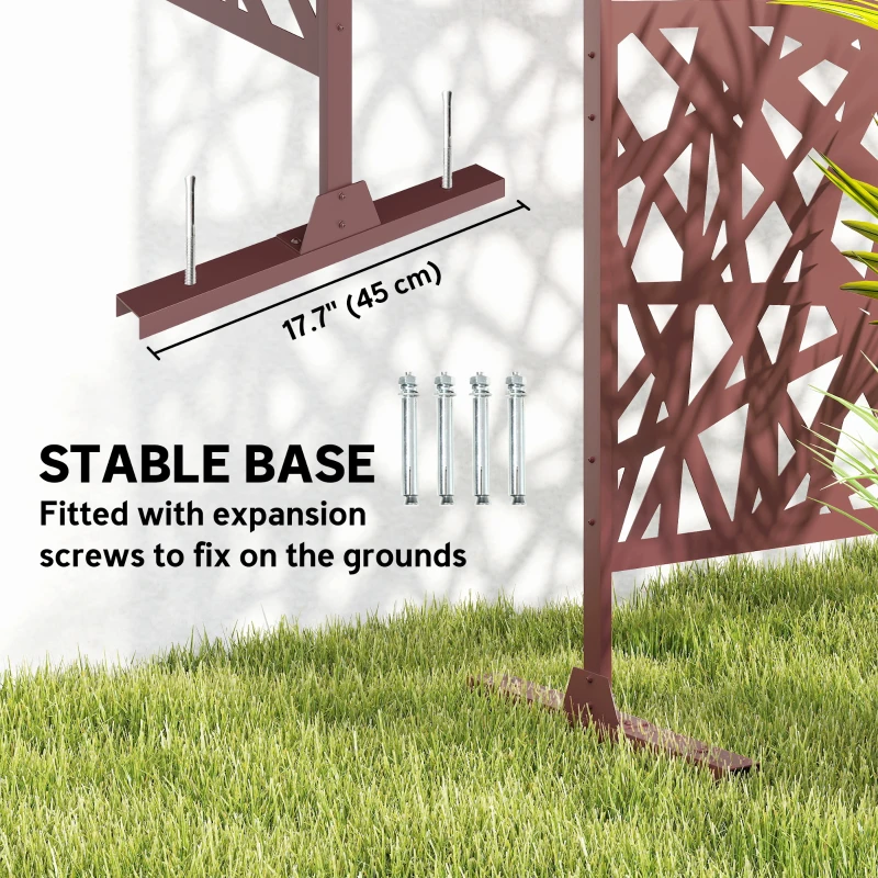 Outsunny Metal Outdoor Privacy Screen, Freestanding Outdoor Divider with Stand, 78" x 48", Dark Brown