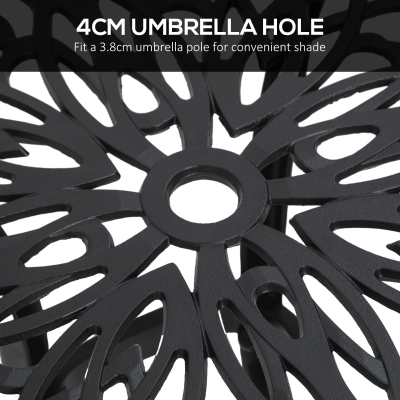 Outsunny 21" Square Outdoor End Table, Cast Aluminum Patio Side Table with Umbrella Hole for Garden, Balcony, Poolside, Black