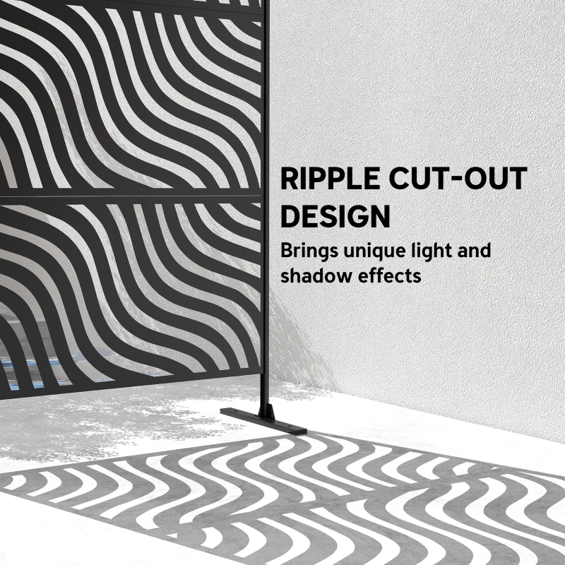 Outsunny Metal Outdoor Privacy Screen, Freestanding Outdoor Divider with Stand, 78" x 48", Black