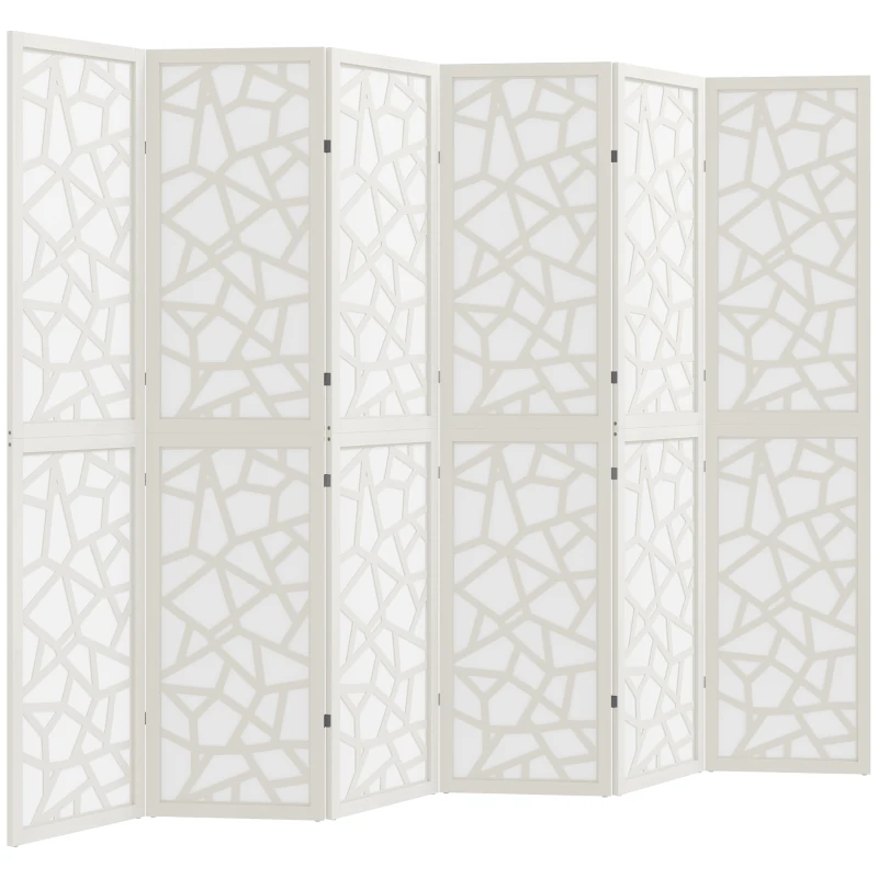 HOMCOM 6 Panel Room Divider, 5.6 FT Lightweight Folding Privacy Screen with Geometric Pattern for Living Room, Bedroom, White